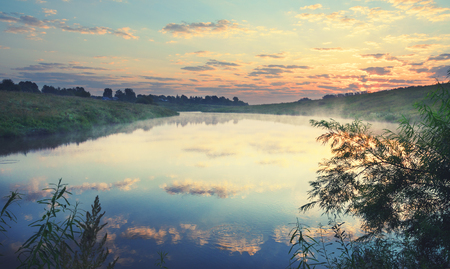 Summer landscape.River Krasivaya Mecha in Tula region, Russia.の写真素材