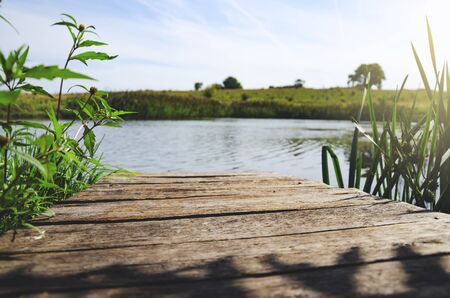 Summer landscape with wooden pier