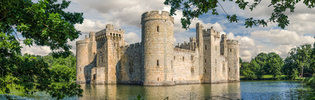 Sussex, United Kingdom - July 9, 2013: Moated castle Bodiam near Robertsbridge in East Sussex, England  was built in 1385 to defend the area against French invasion during the Hundred Years' War.のeditorial素材