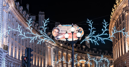 London, United Kingdom - December 28, 2014: London Christmas lights decoration at Regent Street as seen on 28th of December, 2014.のeditorial素材