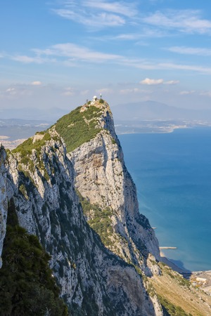 View of rock in Gibraltar with copy space on sea surfaceの写真素材