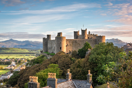 Harlech, Wales, United Kingdom - September 20, 2016: View of Harlech Castle in North Wales at sunriseのeditorial素材