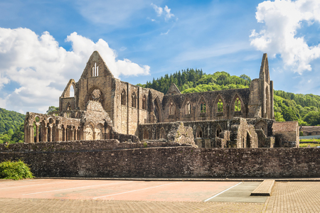 View of ruins of cistercian monastery Tintern in Wales on a sunny day.の写真素材