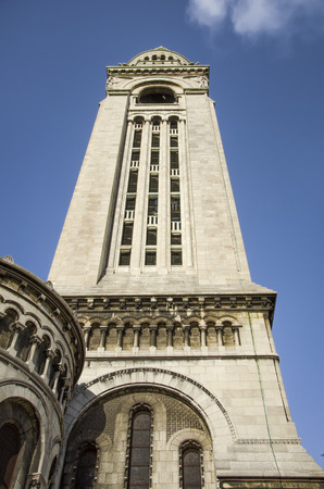 Paris, France - April 19, 2013: Bell tower of basilica of Sacre-Coeur in Montmartreのeditorial素材