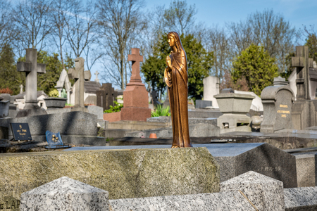Paris, France - April 18, 2015: View of Pere Lachaise cemetery, the first garden cemetery in Paris,...