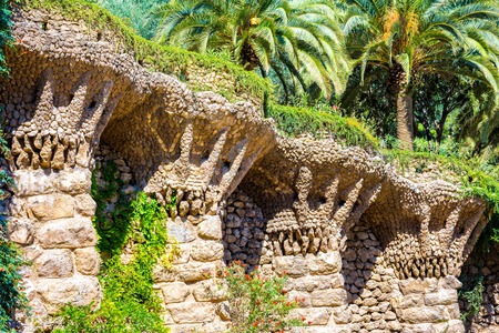 Barcelona, Spain - September 24, 2015: View of Birds nests by architect Antoni Gaudi at Park Guell in Barcelonaのeditorial素材