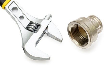 plumbing tools, wrench and socket on a white backgroundの写真素材