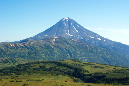 General view of the very ancient volcano, one of the most scenic hiking trails of the Kamchatka Peninsulaの写真素材