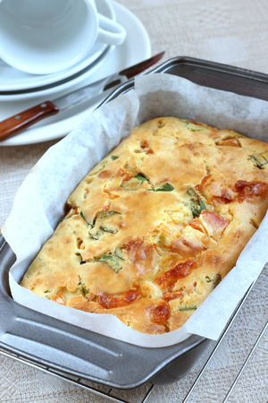 Savory Pie With Cheese, Tomatos And Ramsonsの写真素材