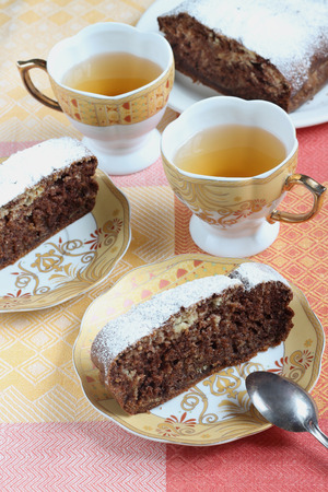 Chocolate Cake And Green Teaの写真素材