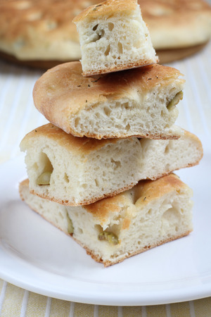 Focaccia With Olives, Dill And Rosemaryの写真素材