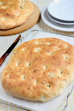 Focaccia With Olives, Dill And Rosemaryの写真素材