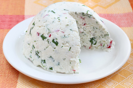 Cottage Cheese terrine with radish, chive, dill and parsleyの写真素材