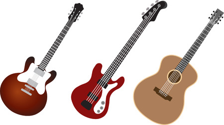 Electric, bass and acoustic guitarのイラスト素材