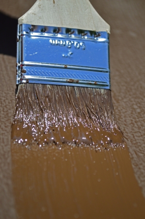 Paint brush with brown paintの写真素材