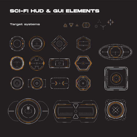 Abstract futuristic sci-fi concept aim user interface HUD. Vector set techno futuristic vector graphic target elements.のイラスト素材