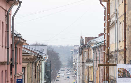 VYBORG, RUSSIA - OCTOBER 31, 2021: Perspective view of Fortress street (Krepostnaya ulitsa)のeditorial素材