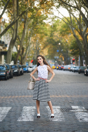 young beautiful stylish woman on the street. Autumn fashion trendsの写真素材