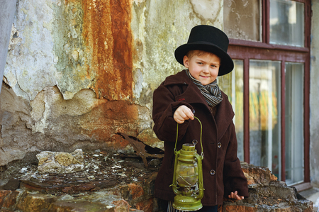 stylized portrait of a boy in retro style .の写真素材