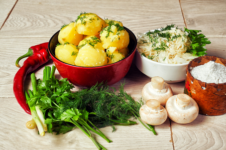 boiled potatoes flavoured with dill . Traditional Russian dishの写真素材