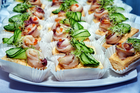 Canape with fish and cucumberの写真素材