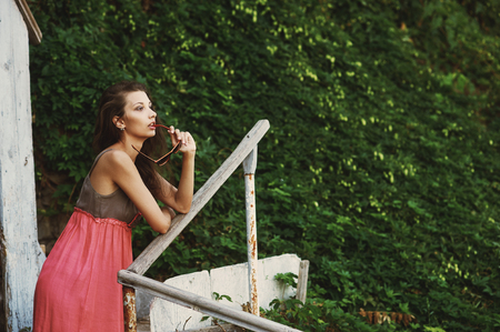 Summer girl in the Parkの写真素材