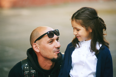 Father and daughter schoolgirlの写真素材
