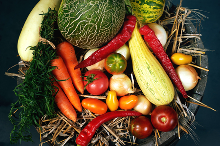 A set of fruits and vegetables . The view from the topの写真素材