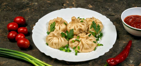 Khinkali on a plate. traditional Georgian cuisineの写真素材