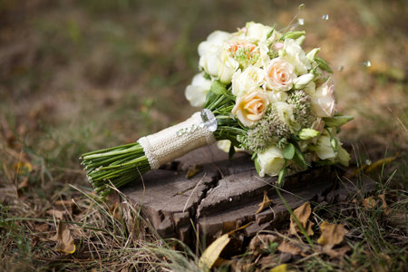 bridal bouquet of white rosesの写真素材