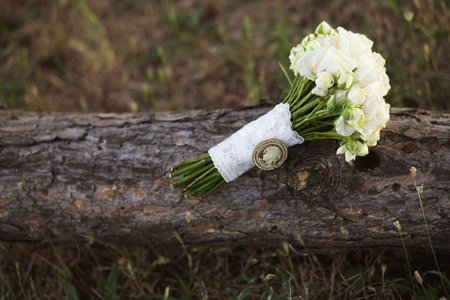 bridal bouquet with a broochの写真素材