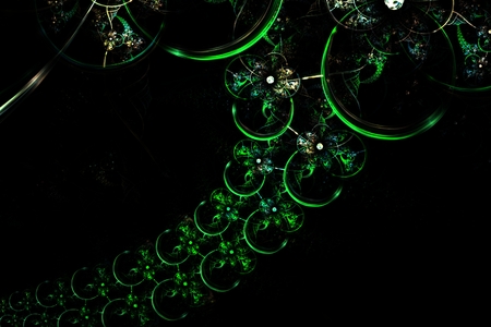 abstract fractal green glow in the dark spherical chainの写真素材