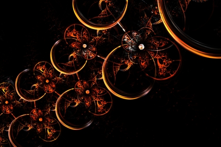 abstract fractal glowing yellow and red spherical fun chainの写真素材