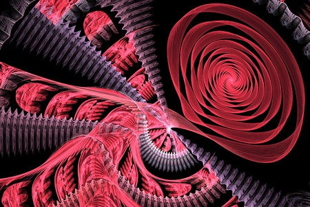 abstract red fractal lines spirals and curves computer-generated imageの写真素材