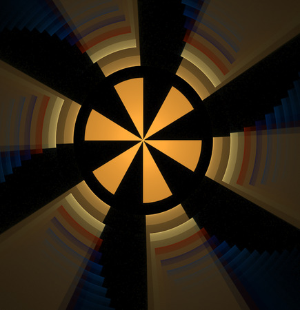 abstract fractal colored yellow ornament on black backgroundの写真素材