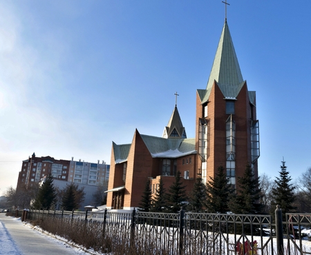 Shrine Of The Immaculate Conception Of The Blessed Virgin Mary, in winterの写真素材