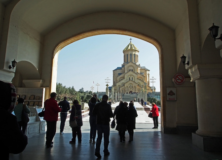 Holy Trinity Cathedral in Tbilisi on a Sunny spring morning