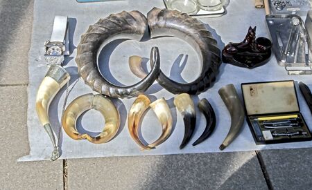 decorative horns at the flea market in Georgiaの写真素材