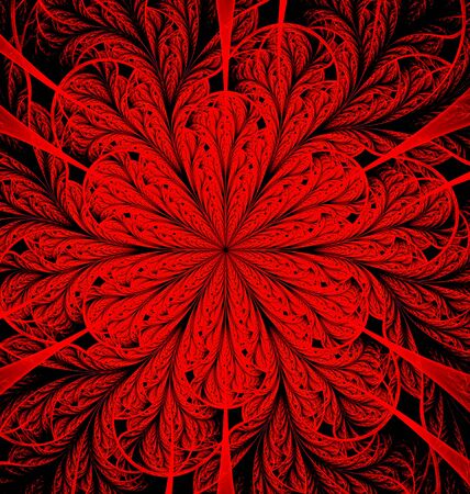 abstract fractal, a computer generated image of a red flower woven from wheat ears, can be used to create a backgroundの写真素材
