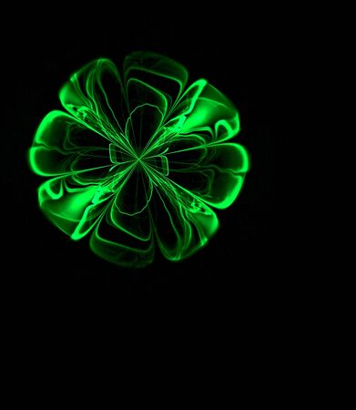 abstract fractal computer image of a flower with colorful green and black patterns, the flower looks like a jewelの写真素材