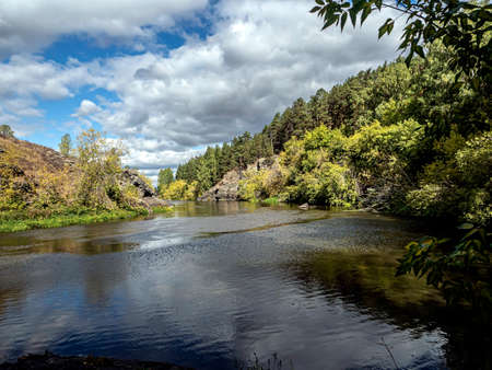 banks of the Miass River near the village of Balandino near the city of Chelyabinsk, Southern Urals, Russiaの写真素材