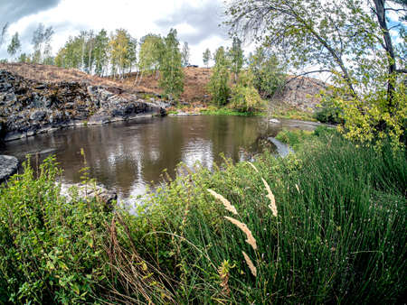 banks of the Miass River near the village of Balandino near the city of Chelyabinsk, Southern Urals,...
