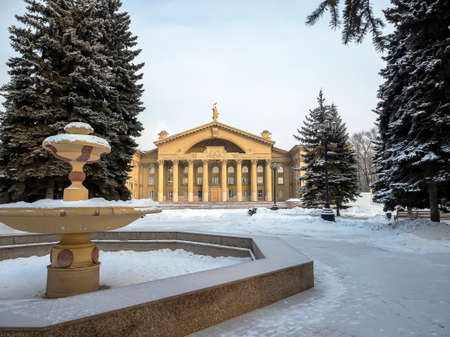 snow-covered fountain in winter, Russia, South Urals, Chelyabinskの写真素材