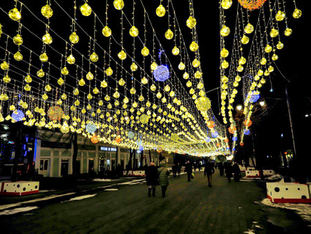 bright included New Years illumination along the streetの写真素材