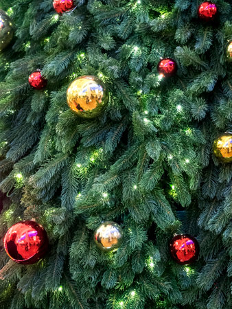 colorful Christmas tree toys on a Christmas tree, macroの写真素材