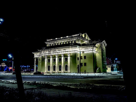 winter night view of the organ hallの写真素材