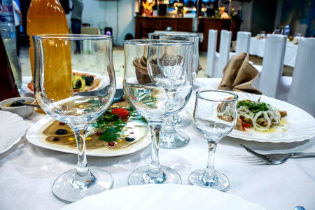 festive table setting - salads, cold snacks, fruitsの写真素材