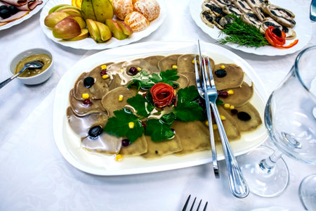 cold aspic on the festive tableの写真素材