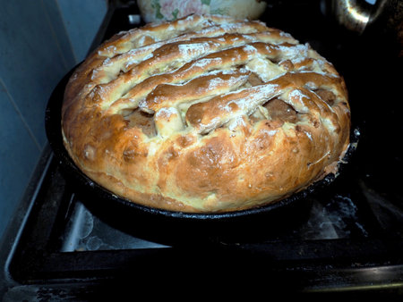 delicious homemade sweet pie on a plateの写真素材