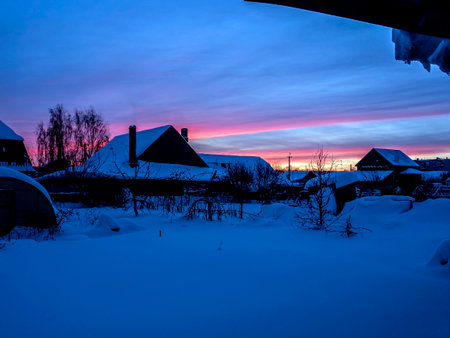 Winter evening in the countrysideの写真素材